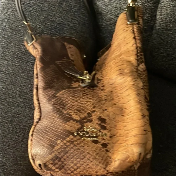 Snakeskin Patterned Tan and Brown Women's Bag - Picture 4 of 5